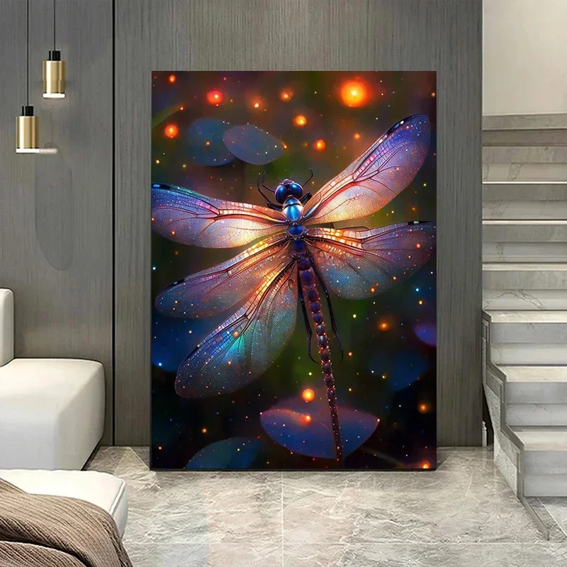 Large-sized 1pc frameless Canvas Painting Modern Simple Wall Art Beautiful Colourful Dragonfly HD Canvas Printed Poster for Home