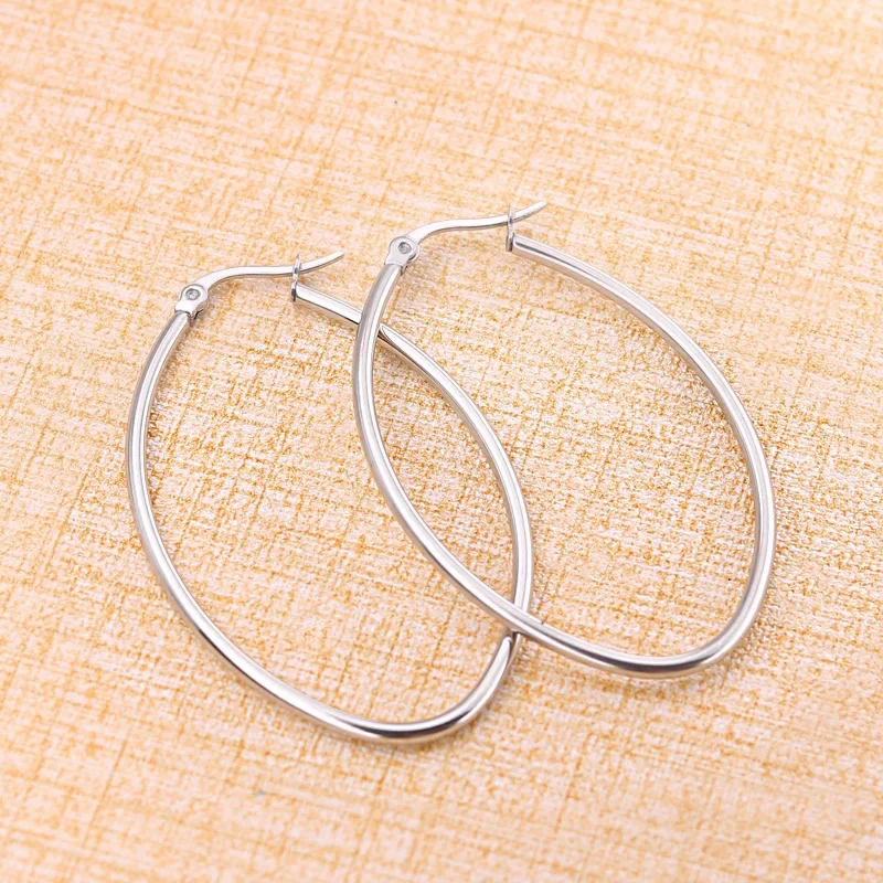 Punk Trendy Stainless Steel Large Hoop Earrings Oval Circle Geometric Round  Earrings For Women Ladies Fashion Jewelry Wholesale