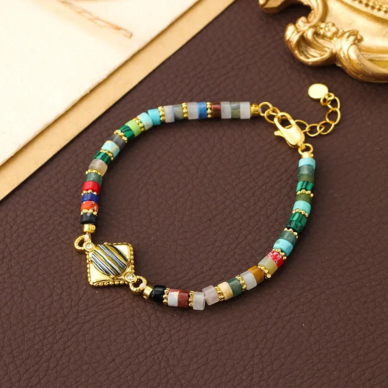 

European and American retro ethnic style colored stone beaded bracelet