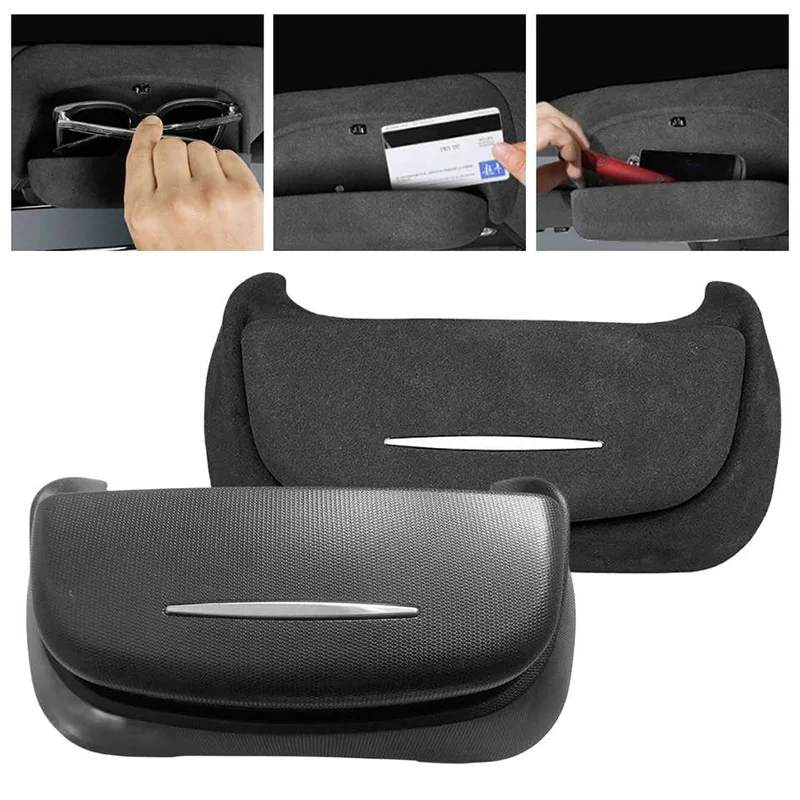 Estuche organizador para gafas de coche con sello BYD, caja de almacenamiento de gafas de sol de gamuza ABS, techo solar, soporte de almacenamiento