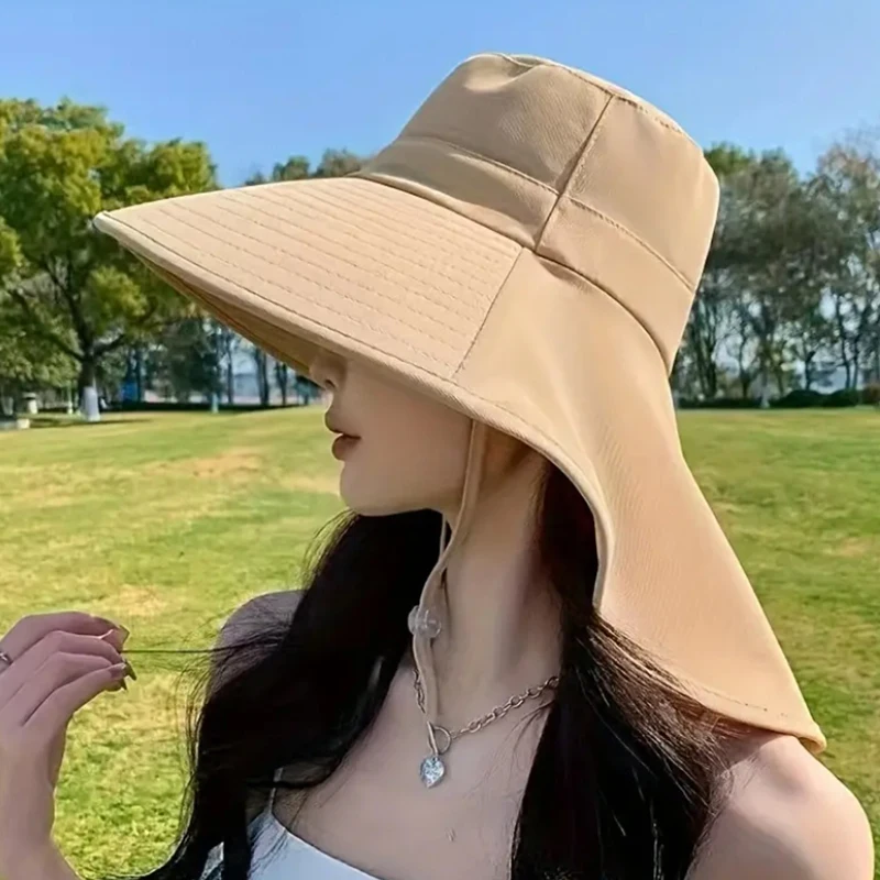 New Summer Ponytail Hat with Large Brim Sun Visor Women's Neck Protection Fisherman's Hat Outdoor Hat