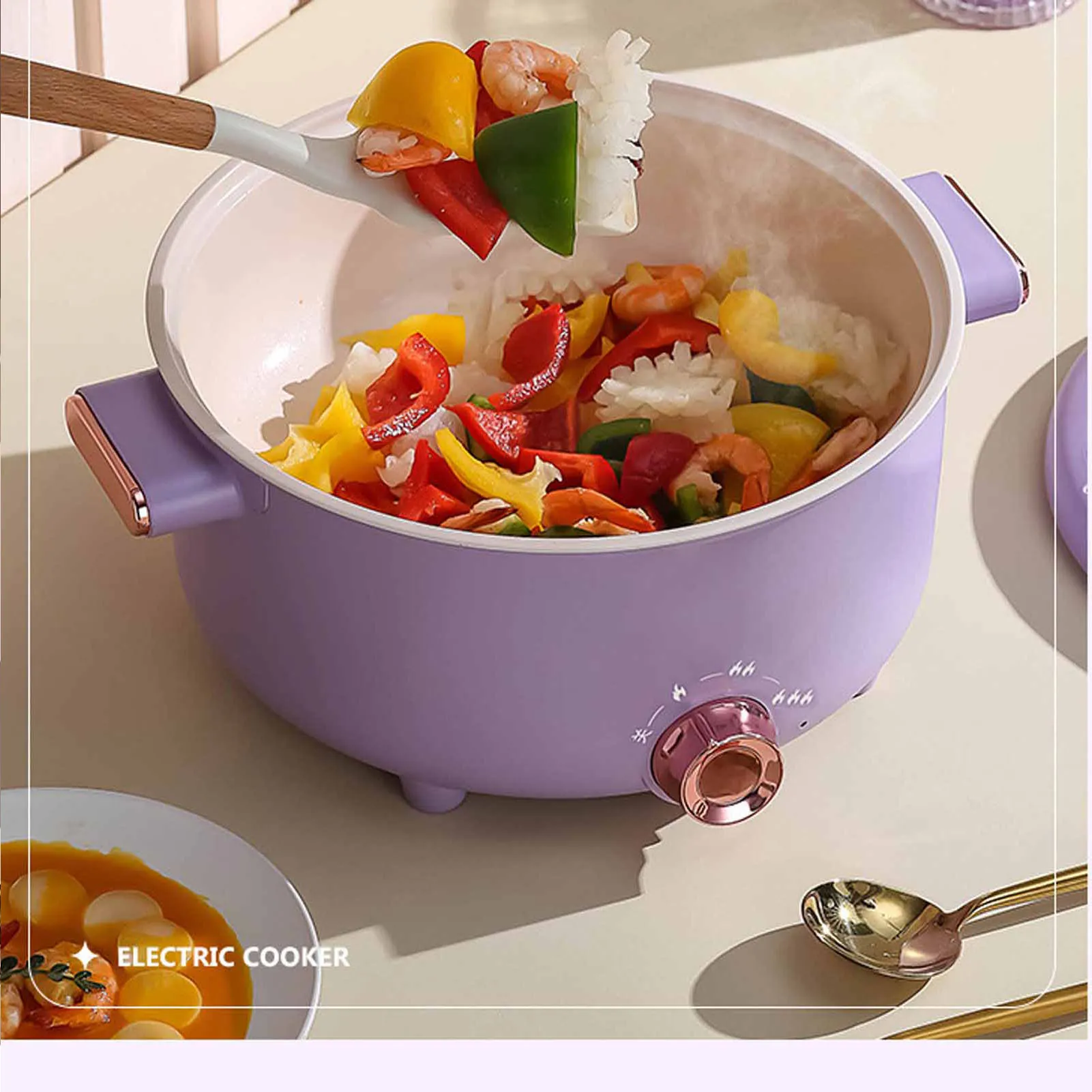 

Electric Cooking Pot 3.5L 3 Temp Modes Antisticking Ceramic Glaze Multi Function Electric Cooker for Home Cooking 220V