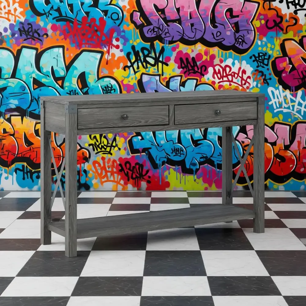 

Винтажный деревенский обеденный стол, серый