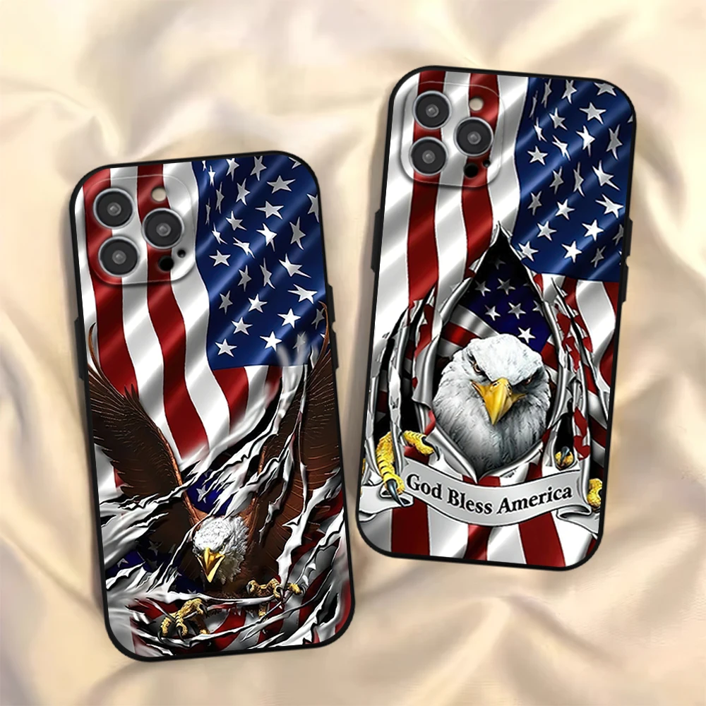 American Flag USA Eagles Phone Case For Samsung A03 A04 A05 S A13 A34 A53 4G 5G S22 S23 ULTRA Black Soft Silicone Cover