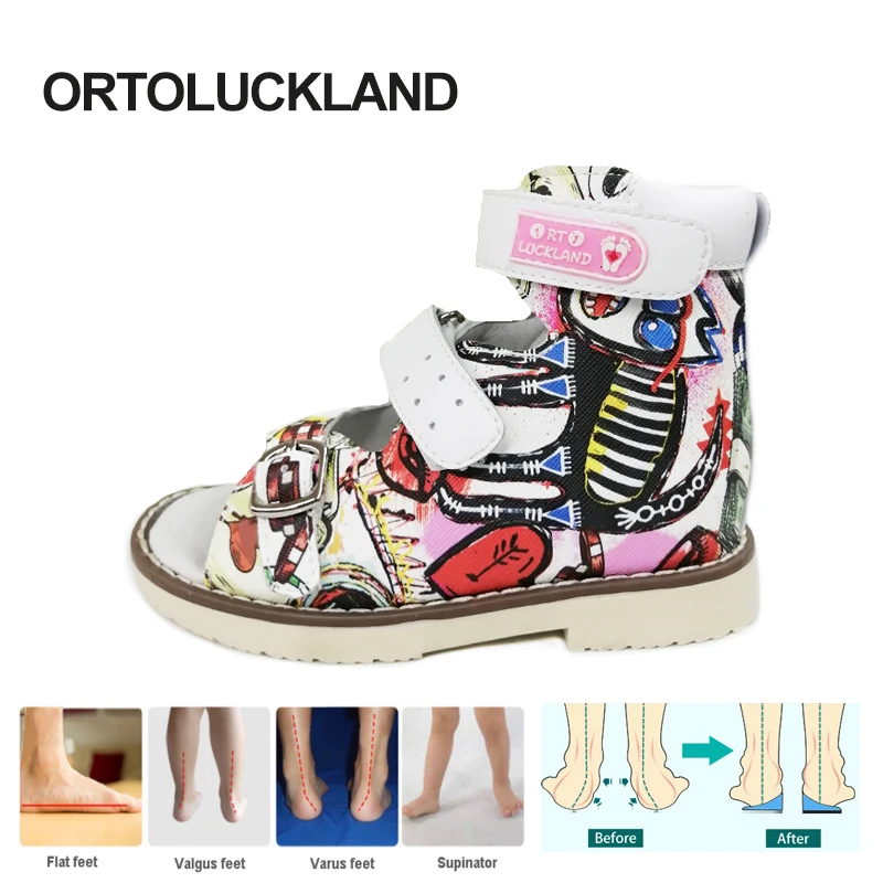 

Ortoluckland Child Sandals Summer Girls Orthopedic Shoes Kids Graffiti Pattern Leather Flatfeet Footwear 3 To 10Years Age