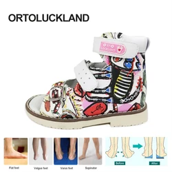 Ortoluckland-Sandalias ortopédicas para niños y niñas, zapatos de cuero con estampado de grafiti, calzado de pies planos, de 3 a 10 años