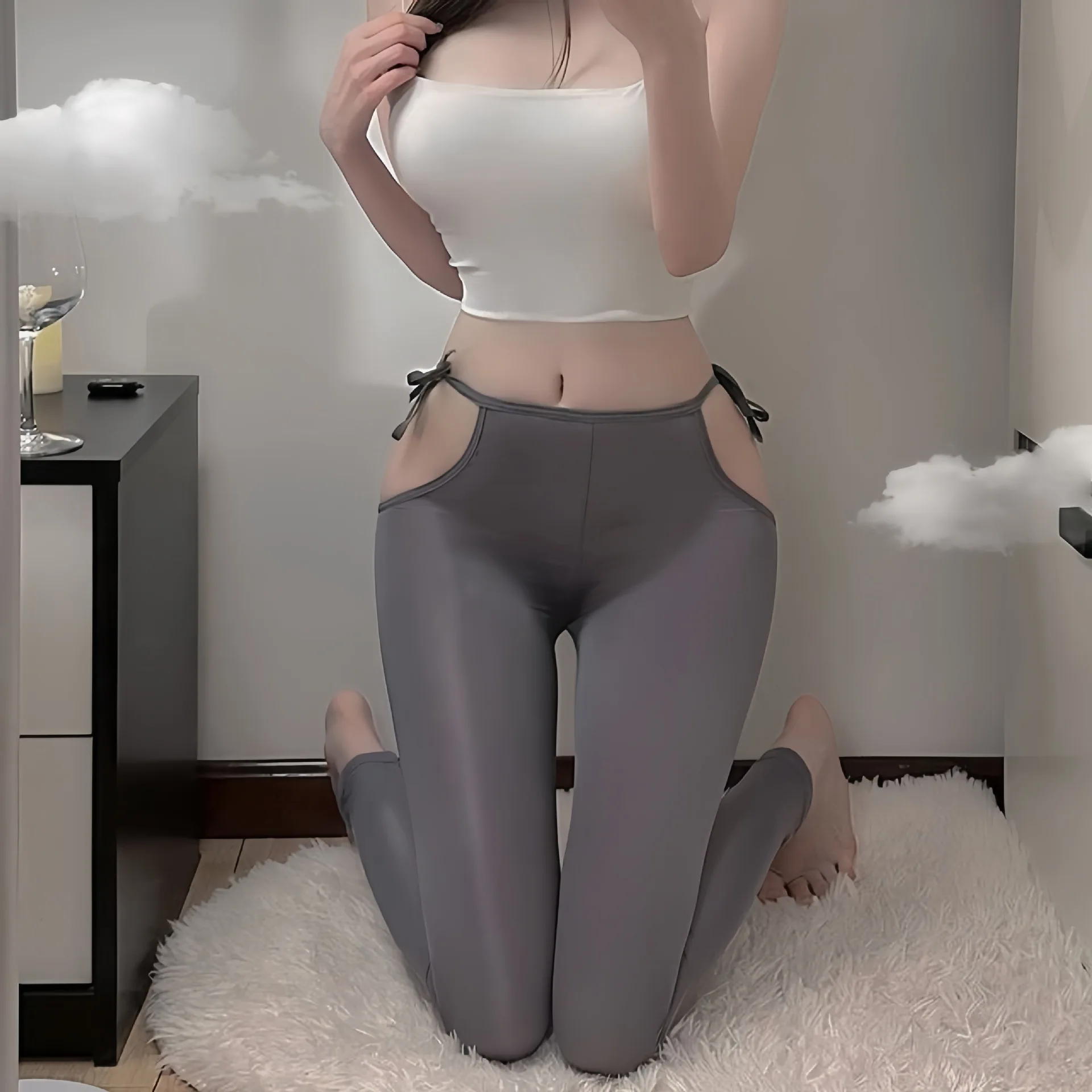 

Outdoor Yoga Pants Ice Silk Tight Fit Car Date Base Layer Pants Couple's Sexy Peach Bot Tightening Sports Pants