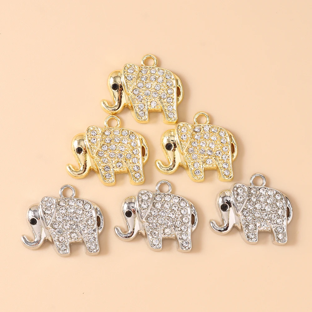 Leslie 10pcs 18*21mm Gold Silver Color Full Crystal Elephant Charms Pendants For DIY Earrings Necklace Jewelry Making Finding