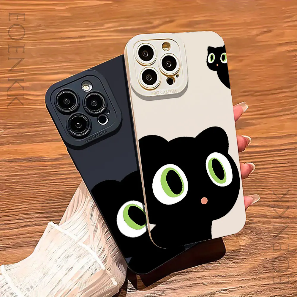 Phone Case For iPhone 11 12 15 14 13 Pro Max 13 Mini 7 8 14 15 Plus X XR XS Max SE20 Big-eyed Cat Printing Silica Gel Soft Cover