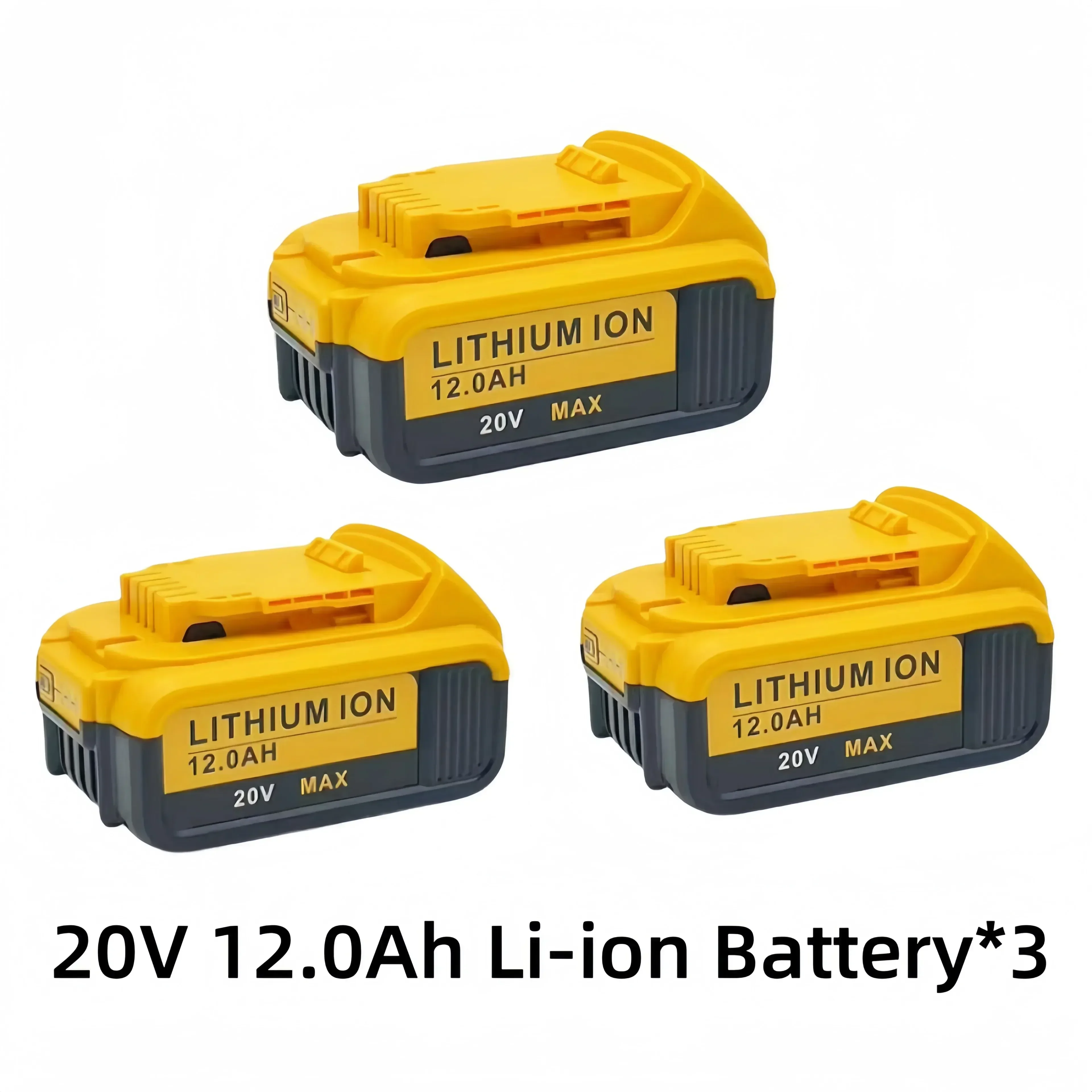 20V 12000mAh rechargeable lithium-ion power tool battery with LED, replaceable with DeWei DCB205, DCB201, and DCB203