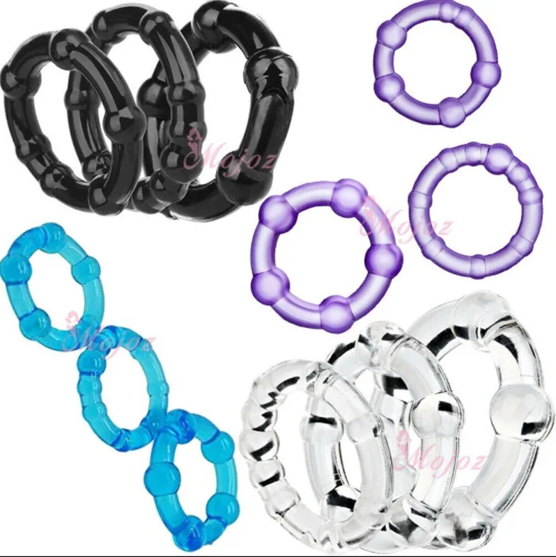 Male Blocking Tri Color Ring Box Sun Lock Sperm Ring Adult Sex Ring Transparent Penile Circumcision Ring Set