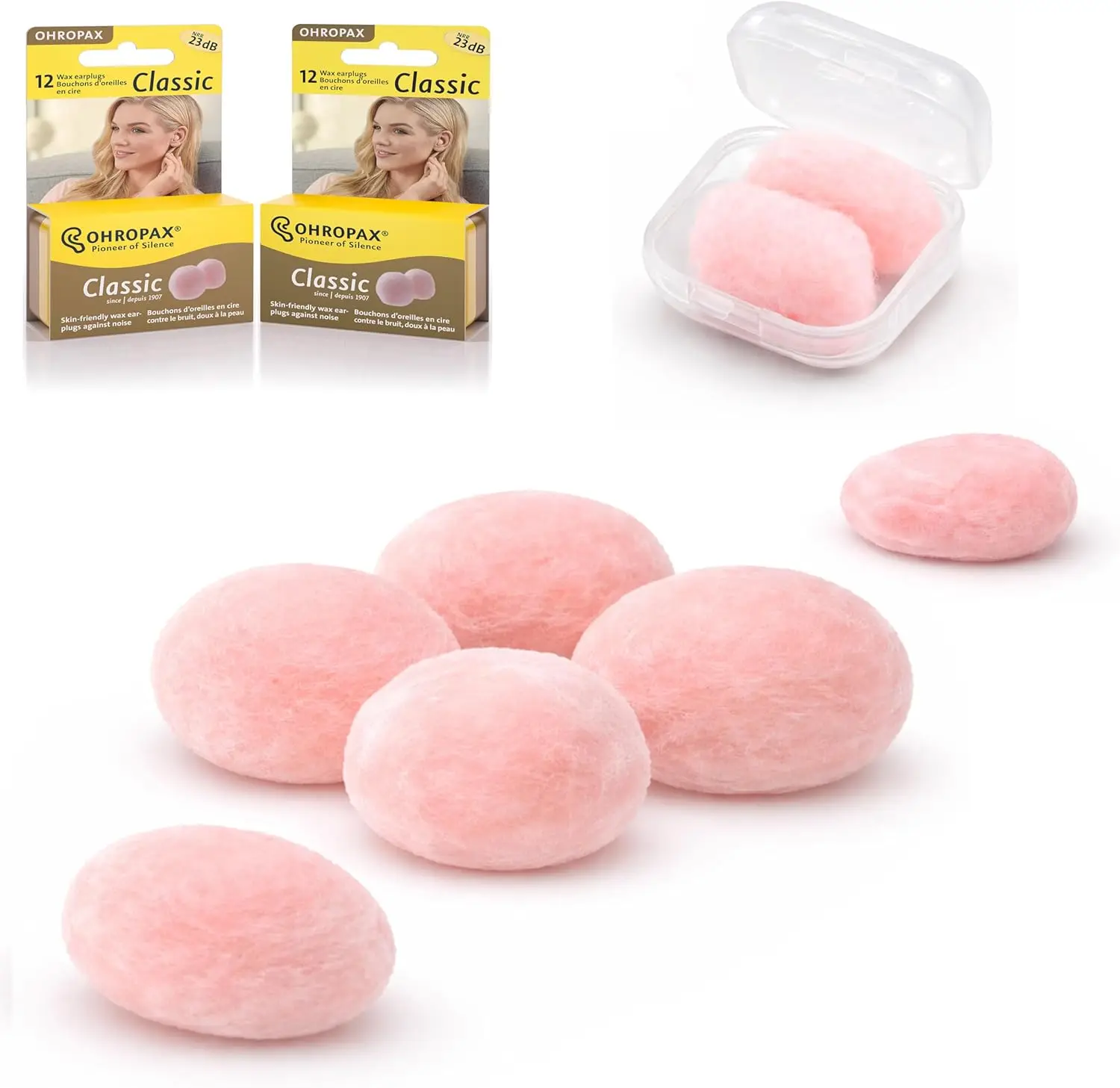 

Reusable Wax/Cotton Ear Plugs for Sleeping, Noise Cancelling, Swimming & Shooting - NRR23, 24 Plugs with Case