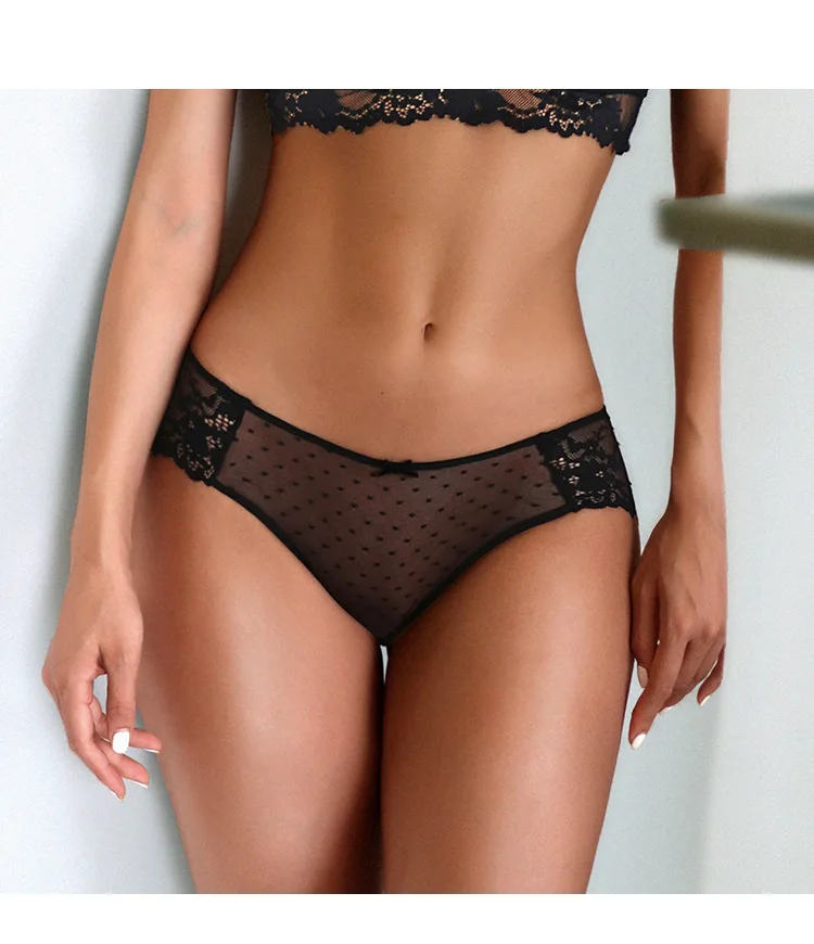 Sexy Lace Panties  Underwear Women Dot Mesh Cute Floral Briefs Female See Through Underpants Transparent Panty Sex Lingerie