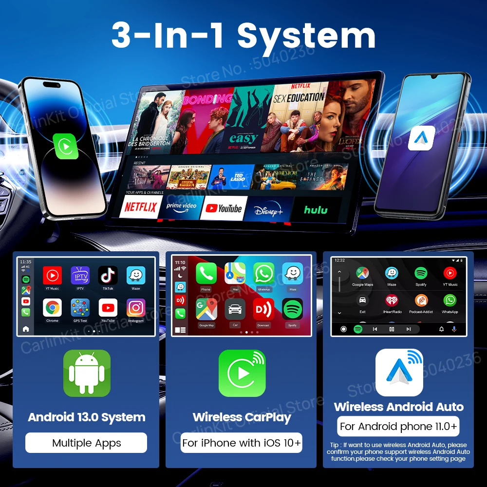 Android 13 tv box carlinkit sem fio android auto & carplay ai box sm6225 tela dividida de 8 núcleos 4g lte para iptv netflix play store