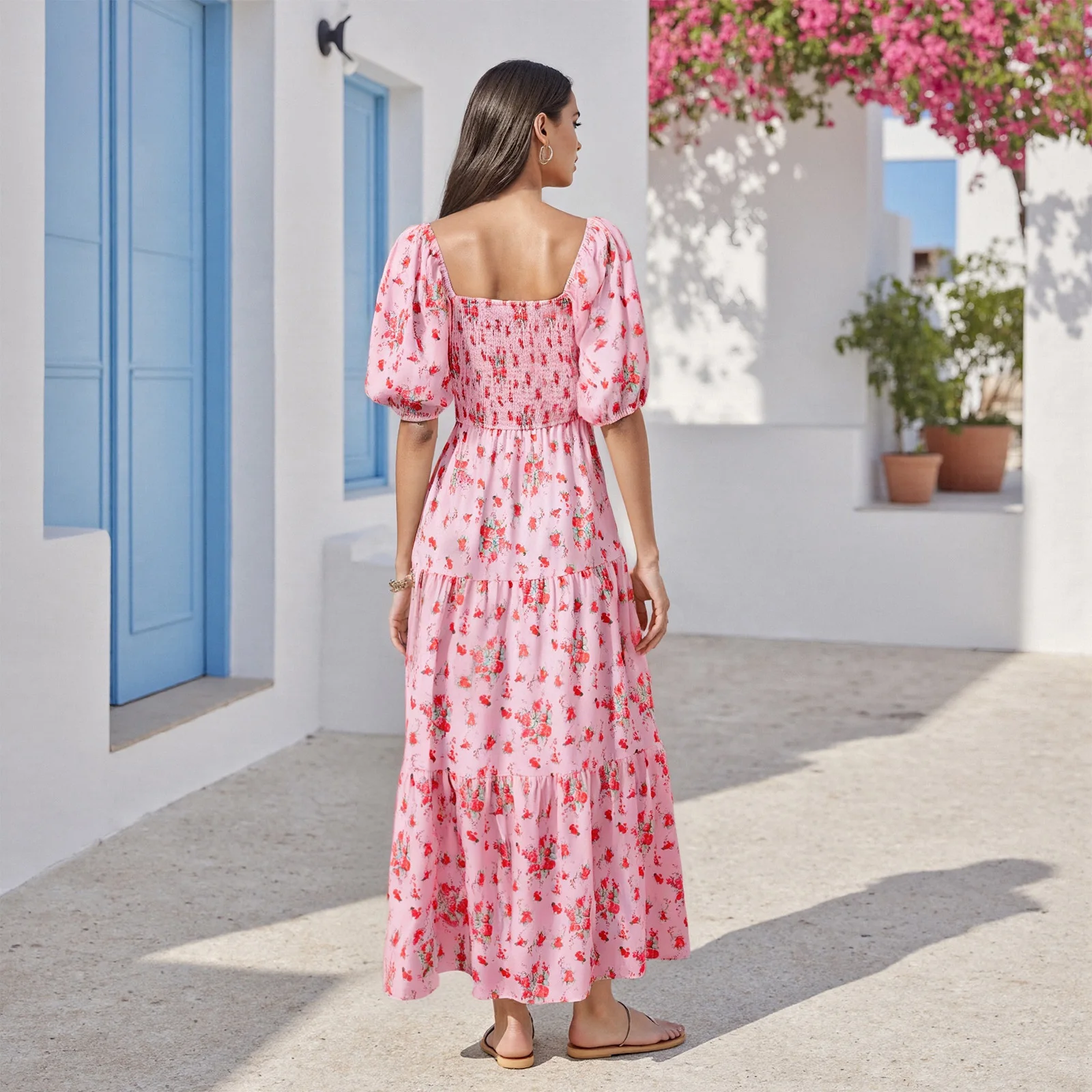 Abiti estivi da donna a maniche corte a trapezio Abito lungo da festa con fiocco grande con stampa floreale casual per cocktail