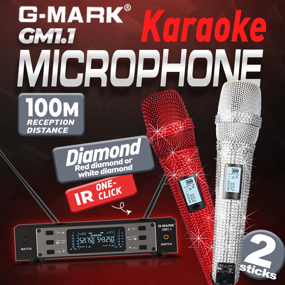 Luxury Diamond Wireless Mic for Performers Studio-Quality Sound G-MARK SKM9000 Stage System Featuring Frequency Adjustable