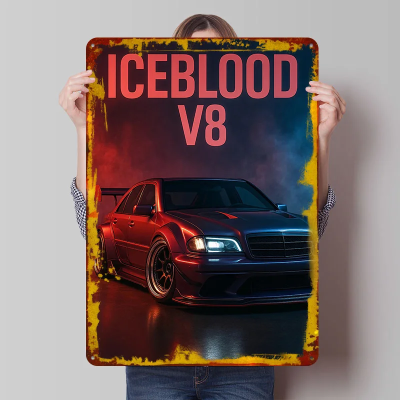 Iceblood V8 Auto-Poster, personalisiertes Retro-Wandbild, Vintage-Metallschilder für Heim- und Schlafzimmerdekoration, Raumdekor für Männer