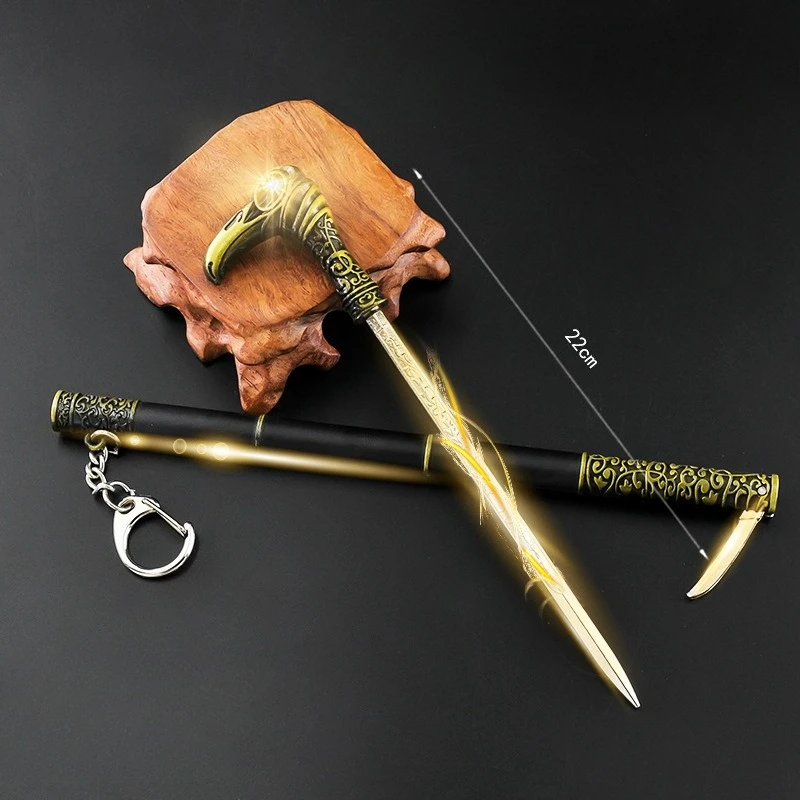 22 ซม.เกมใหม่ดาบโลหะพร้อมปลอกดาบรุ่นอุปกรณ์ประกอบฉากเดสก์ท็อปตกแต่งเครื่องประดับเด็กของขวัญวันเกิดของเล่น