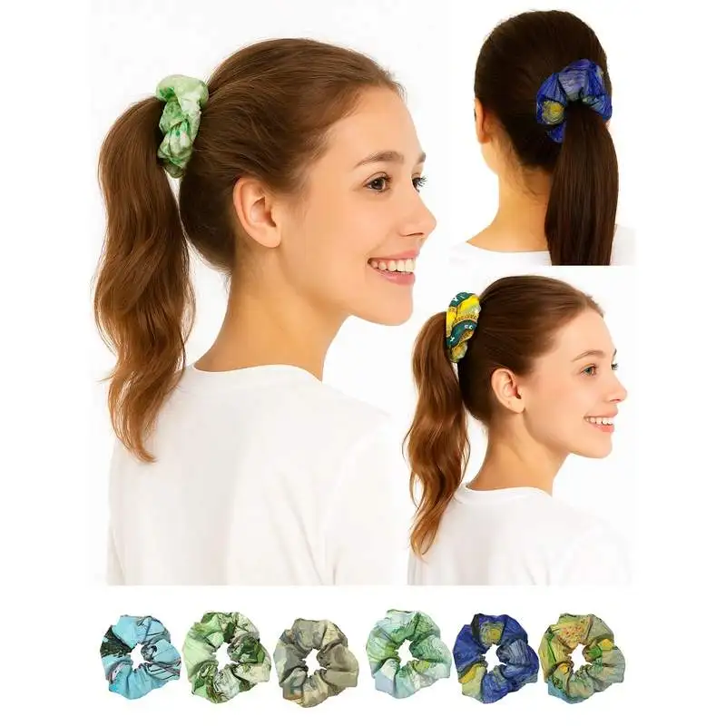 

2 шт., резинка для волос с узором масляной живописи, эластичная резинка для волос для женщин, аксессуары для волос с художественным цветочным принтом, резинки для волос