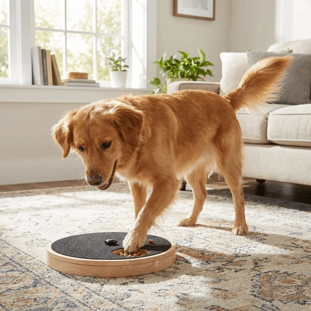 Rotating Dog Scratching Board Solid Wood Round Nail Scratch Pad Wear-resistant with Treat Box Dog Nail File Toy for Dogs