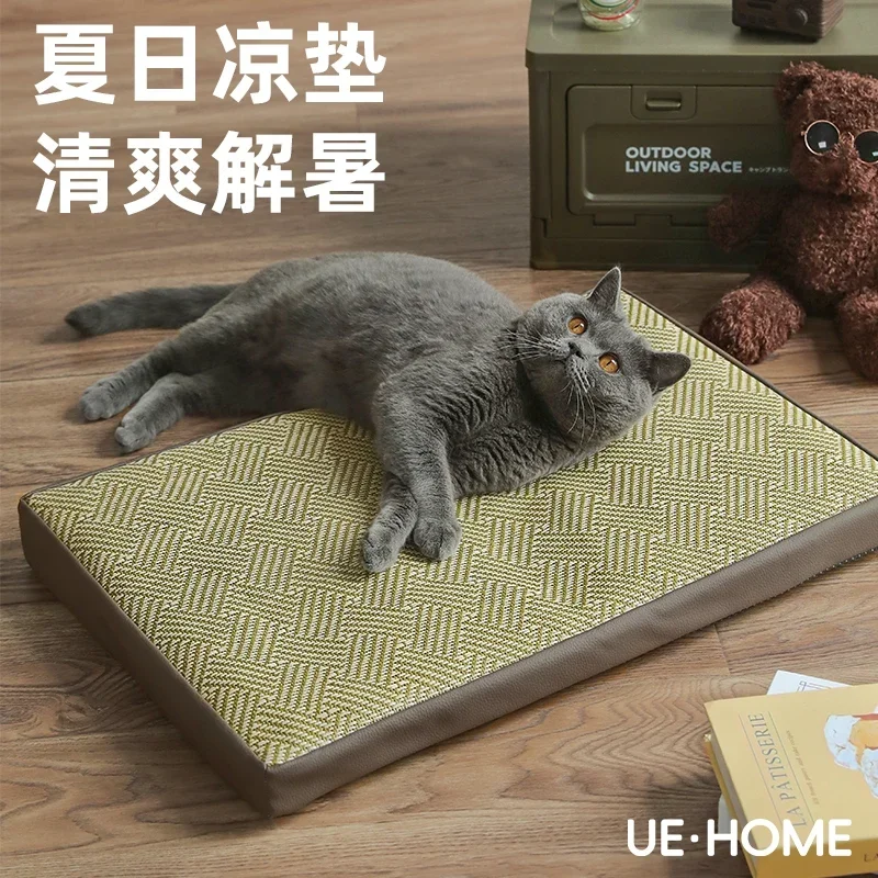 

Коврик из ротанга, гнездо для домашних животных, средняя большая кровать для собак, коврик для сна для собак, не волосатое гнездо для кошек, кошачья подушка, летняя будка