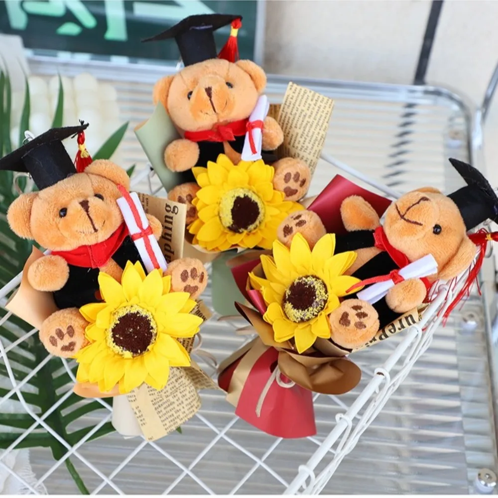 

New Bouquet Decoration Bear Bouquet Sunflower Graduation Gift Animal Bouquet Plush Toy Mini Cartoon Lovely Bear Valentine'S Day