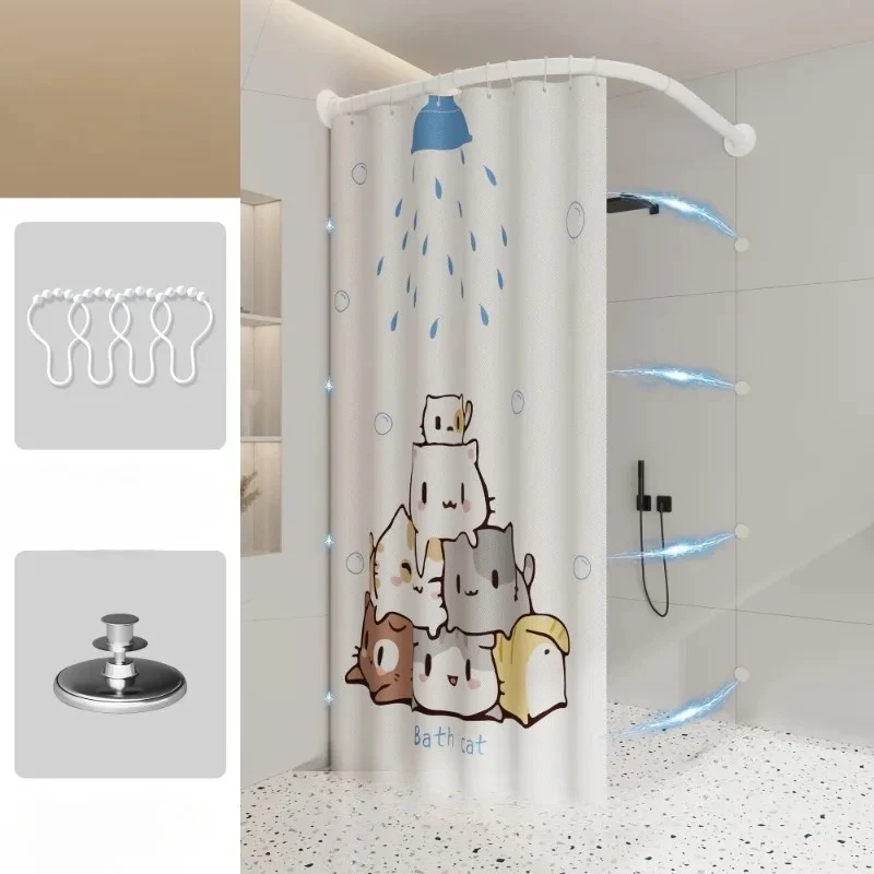 

L Shape Non Perforated Corner Magnetic Folding Invisible Shower Curtain in Bathroom Waterproof and Mold Resistant Shower Curtain