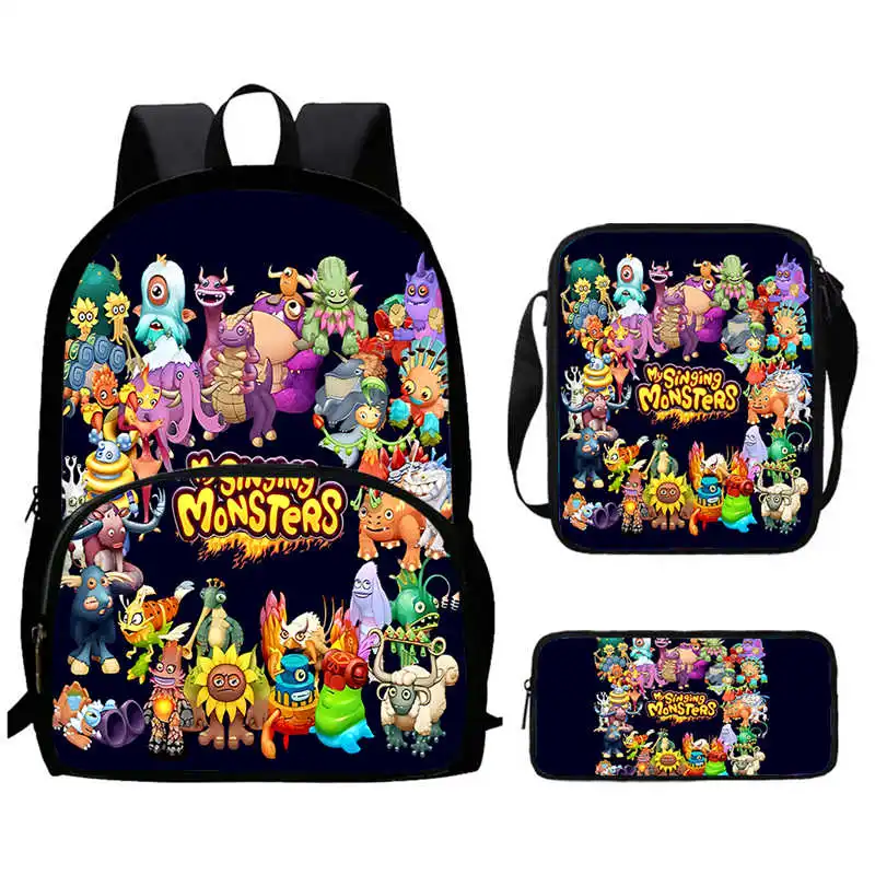 

Child School Backpack with Front Pocket,Shoulder Bags,Pencil Bags for Aged 5-10,Cartoon Sing-ingMon-ster-s Bags for Boys Girls
