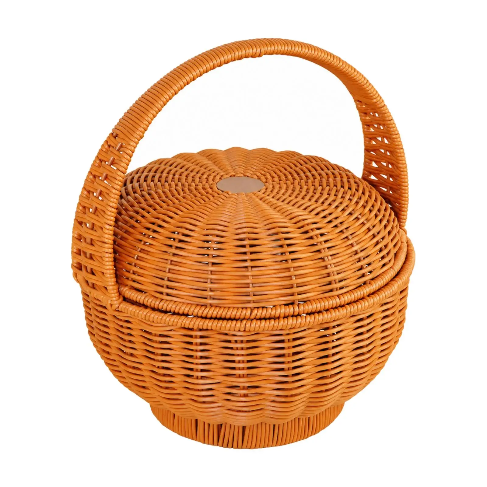 Handled Woven Basket for Kitchen Countertop Entryway Decor with Secure Lid for Small Items and Essentials