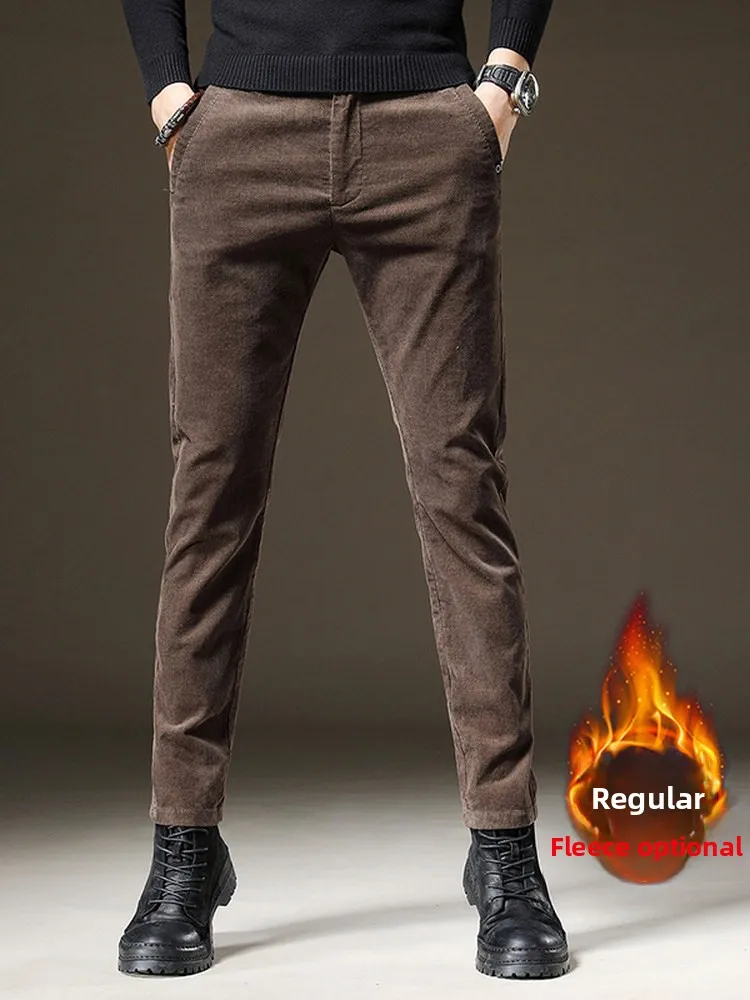 

High-End Men's Corduroy Elastic Casual Pants Slim Fit Autumn Winter New Sle Thiened Fce Lined Faion Ci Sle