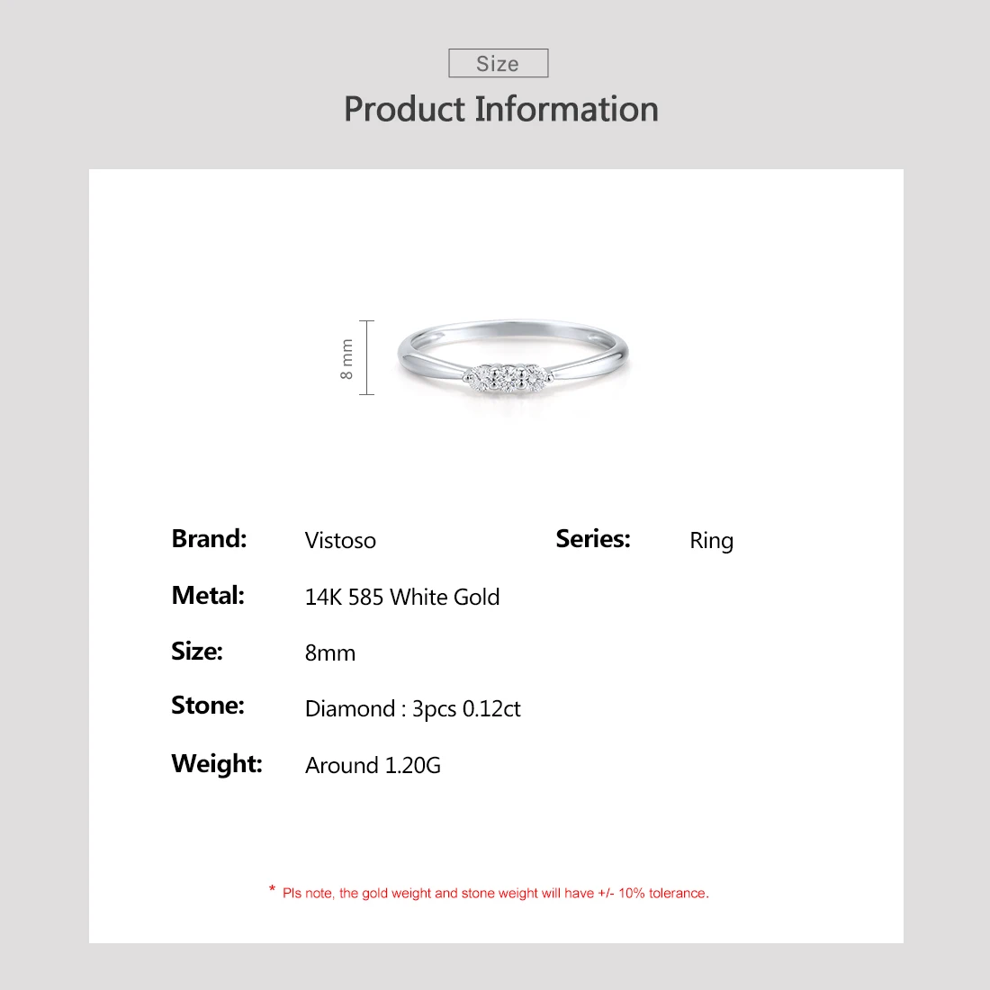 VISTOSO Gold Rings For Lady Real 14K 585 White Gold Sparkling Diamond Promise Engagement Anniversary Gift Dainty Fine Jewelry