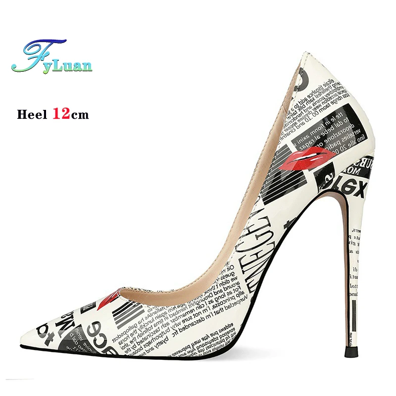 New 8CM 10CM 12cm Pointed Women Party Pumps Graffiti Ultra-high Heels Fashion Shows Princess Shoes Ladies Stiletto Size  34-44