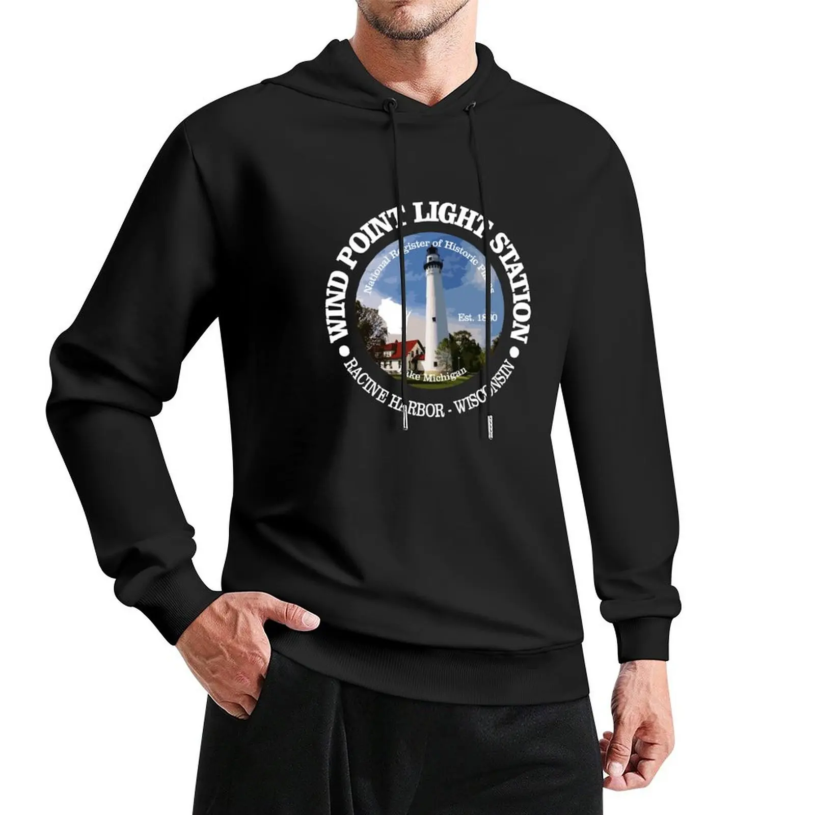 

Wind Point Light Station Pullover Hoodie streetwear men tracksuit