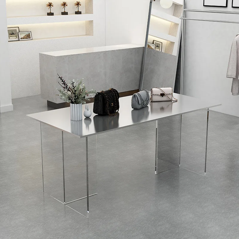 Clothing store flowing stainless steel island jewelry acrylic display table, modern simple bookcase