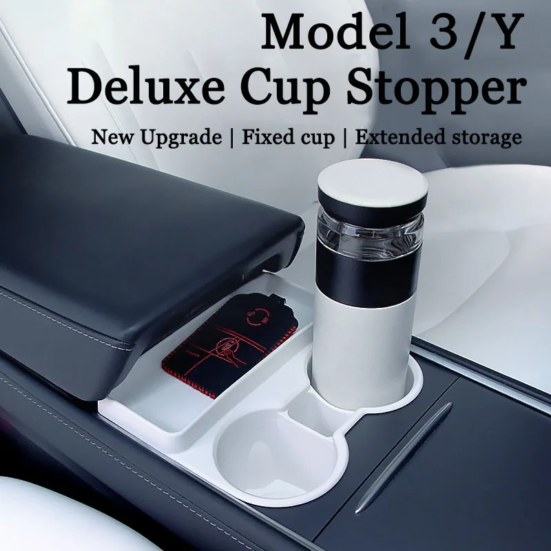 

NEW Design Upgrade Cup Holder 2in1 Glasses Case for Tesla Model 3/Y Center Console Accessories Slot Slip Limit Clip