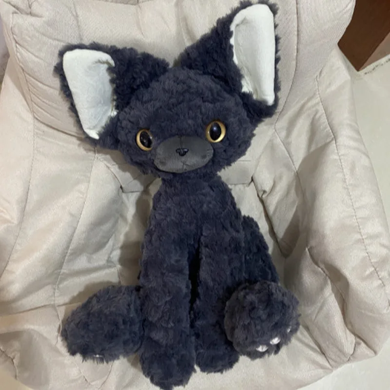 40cm bonito gato preto brinquedo de pelúcia jogar travesseiro cáqui encaracolado kuni gato preto boneca de cabelo longo animais de pelúcia presente de ano novo