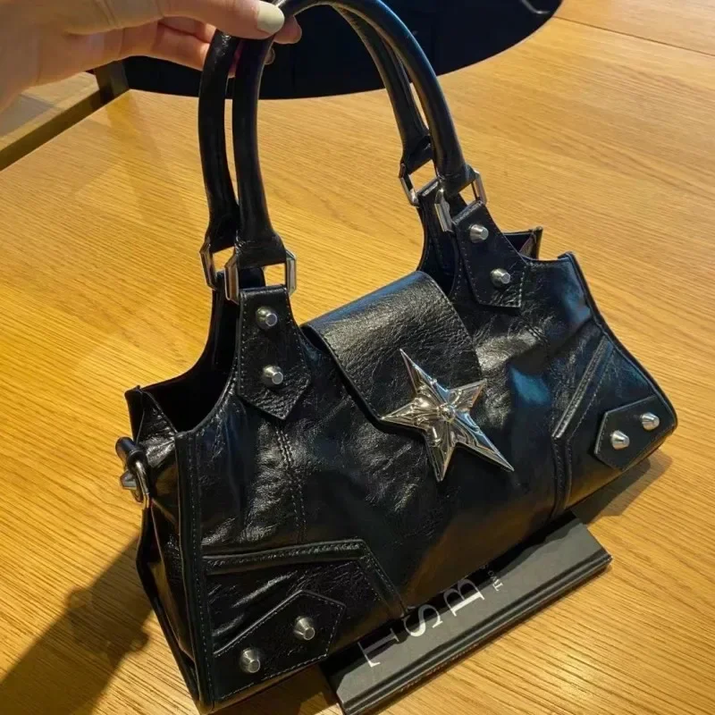 

Y2K Gothic Star Girl Black Bag Women Vintage Handbag Fashion Shoulder Bag Large Capacity PU Crossbody Goth Purse Punk Tote Bags