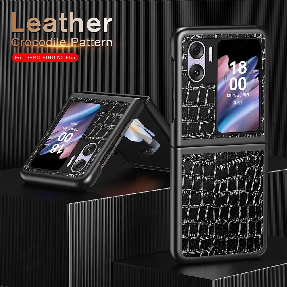 For Oppo Find N2 Flip 5G Crocodile Texture PU Leather Luxury Business Anti-Finger Cover Oppo Fold Phone Case