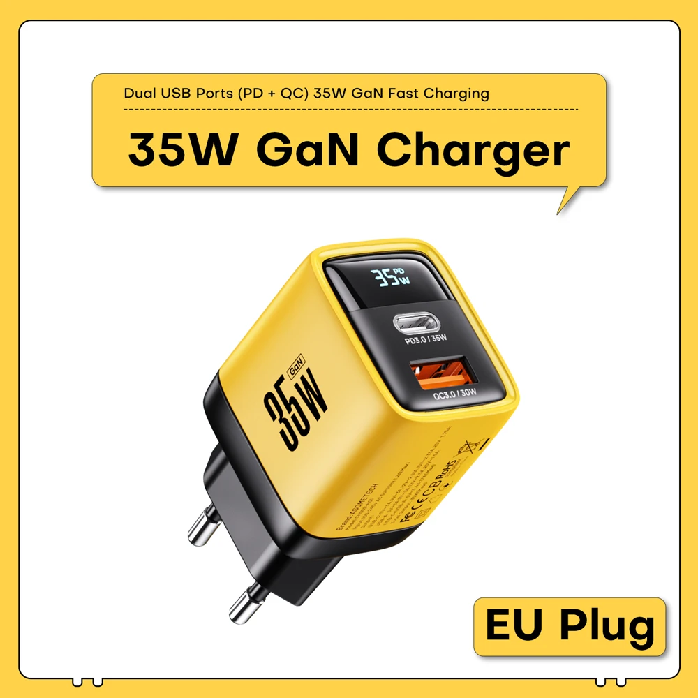 35 W GaN Ladegerät LED-Display USB-Ladegerät für IPhone 14 Pro Samsung Xiaomi IPad Pro PD 3.0 QC 3.0 Schnellladegerät USB C Schnellladung