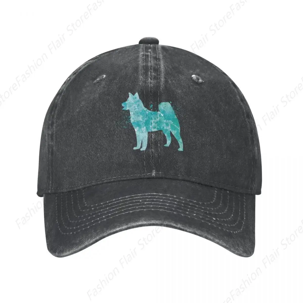 karelian bear dog watercolor blue Cowboy Hat Golf Streetwear Military Cap Man Men Caps Women's