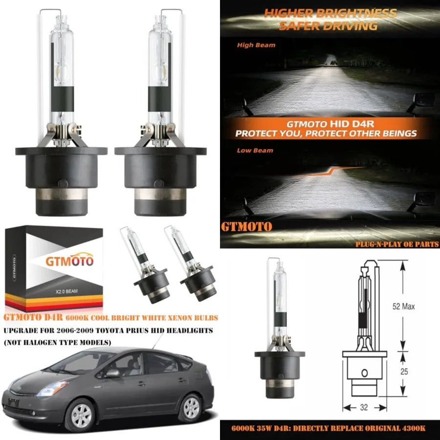 

D4R Xenon Bulb for 2006 2007 2008 2009 Toyota Prius HID Headlight, 90981-20029 OEM 42406 66450 35W Headlamp, 6000K Bright White