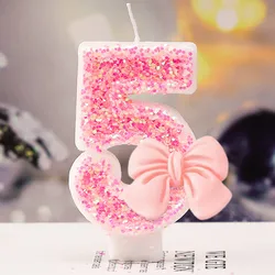 Pink Butterfly Glitter Number 0-9 Birthday Candles Cake Toppers Birthday Wedding Birthday Digital Cakes Dessert Decors