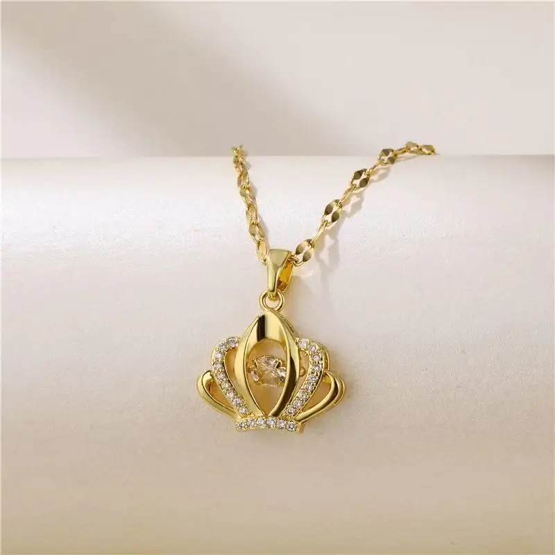 Romantic Beating Heart Series Crystal Pendant Necklace For Women Korean Fashion Female Stainless Steel Clavicle Chain Jewelry