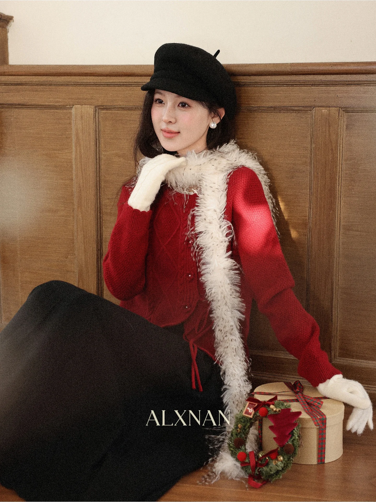 

Red Knitted Sweater Coat Women's Lazy Sle Feeling Autumn Winter High End Sense Camere Cardigan Ele Lace