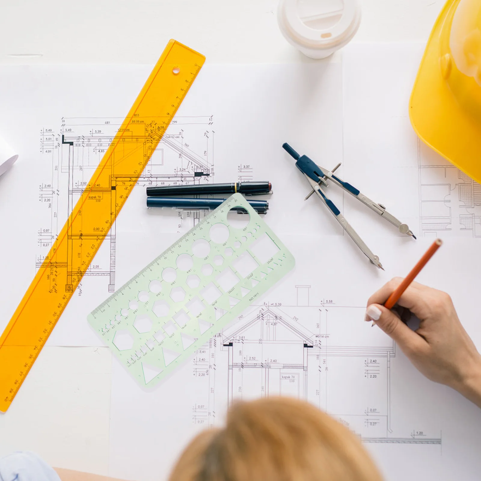 

6pcs Geometric Ruler Set Clear Green Plastic Drawing Templates For School Office Measuring Drafting Tools Stencils