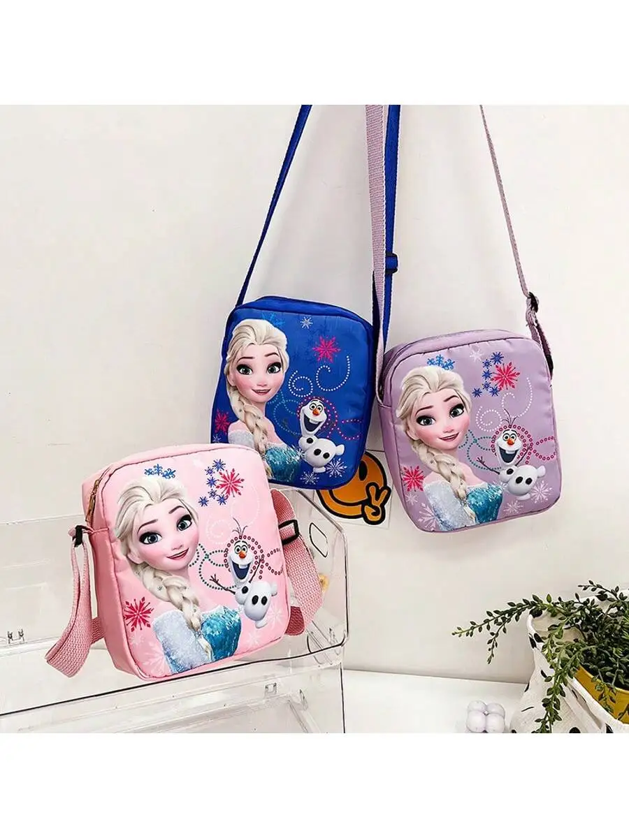 《Frozen》 Elsa Cartoon Printed Fashion Backpack, Cute Canvas Shoulder Handbag, Travel Commuting Bag, Mobile Phone