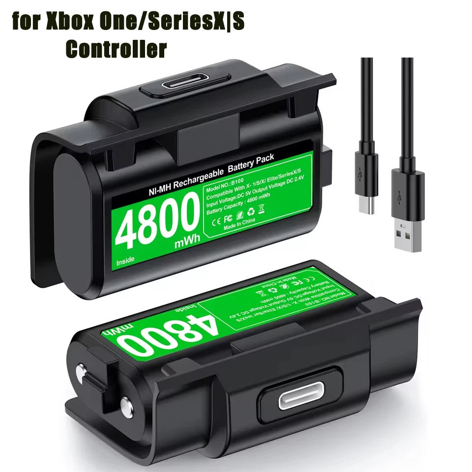 Akku für Xbox One/Series X | S Controller Batterien 2 X 4800mWh Pack Play-and-Charge-Kit USB-C Ladekabel/4 Abdeckungen