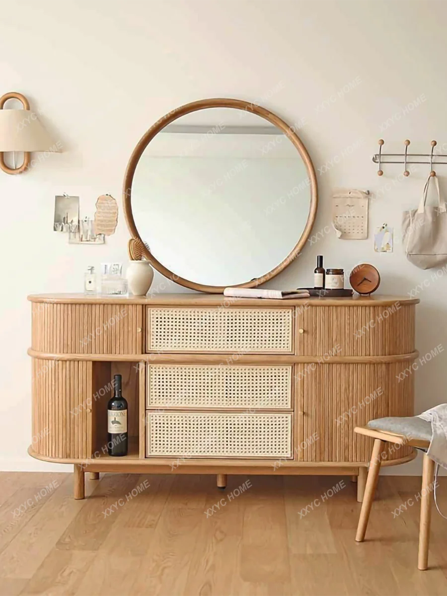 Rattan solid wood living room TV cabinet foyer entry partition porch cabinet storage cabinet