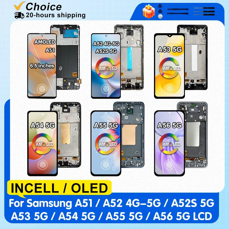 Pantalla AMOLED para Samsung Galaxy A51, A52 4G, A53 5G, LCD con digitalizador de pantalla táctil para Samsung A54, A55, A56 5G, reemplazo de pantalla A515