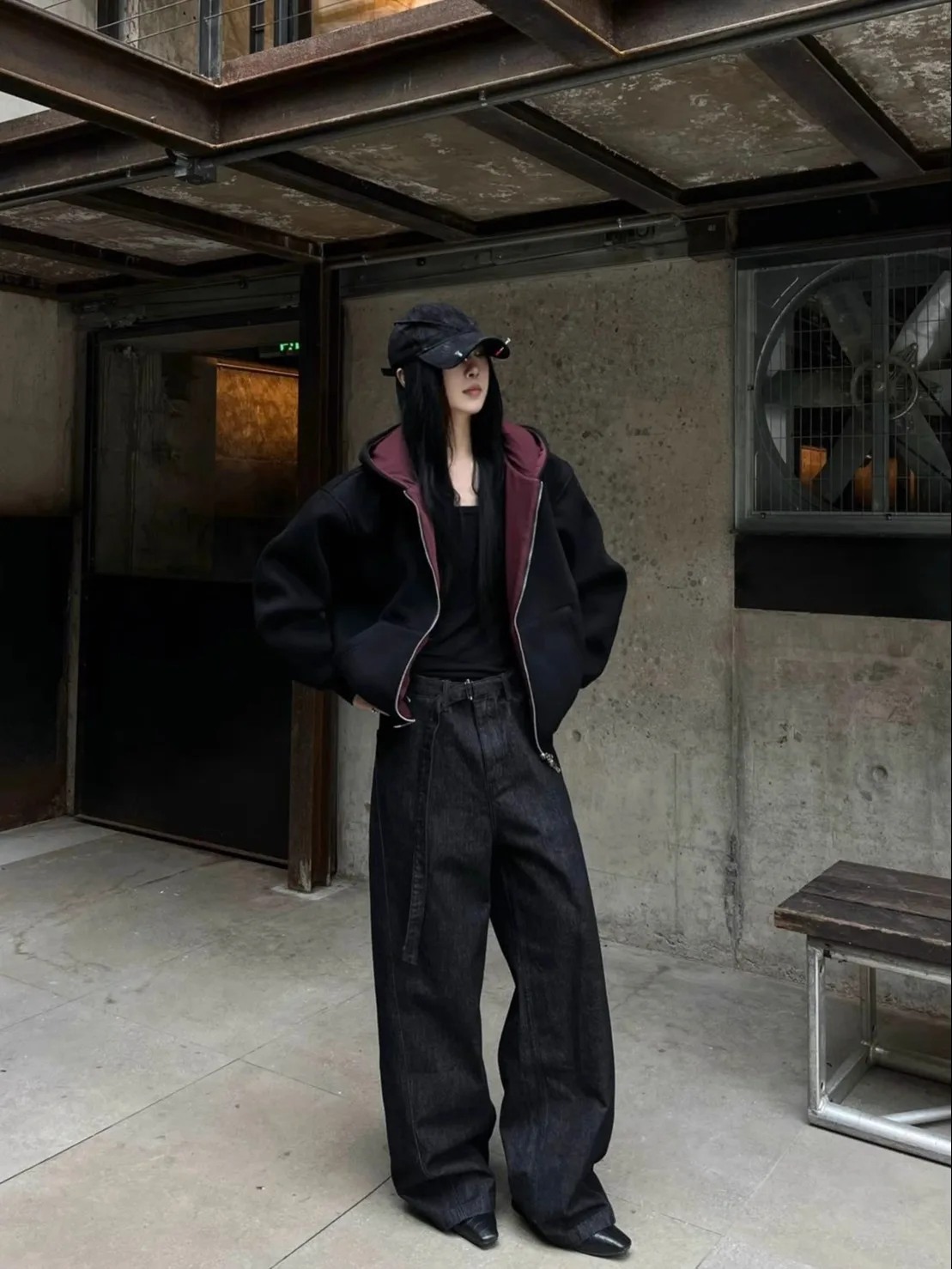 American Retro Double-Sided Wear Composite 640g Air Layer Hooded Zipper Sweatshirt Autumn Couple Outerwear Cleanfit Casual Lo...